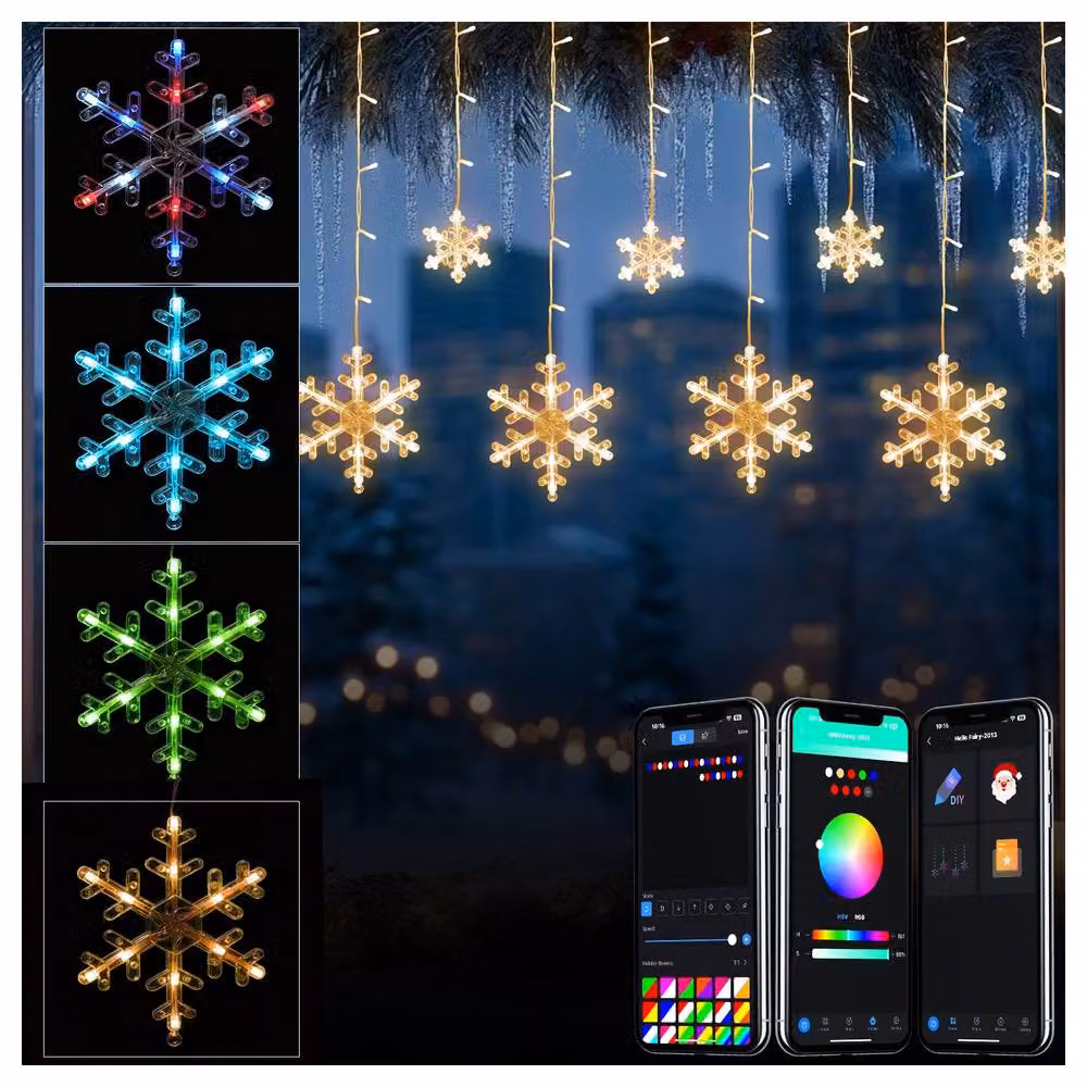 Bright Zeal RGB Smart Snowflake Icicle Lights with 156 LEDs, App and Music Sync, White – 2