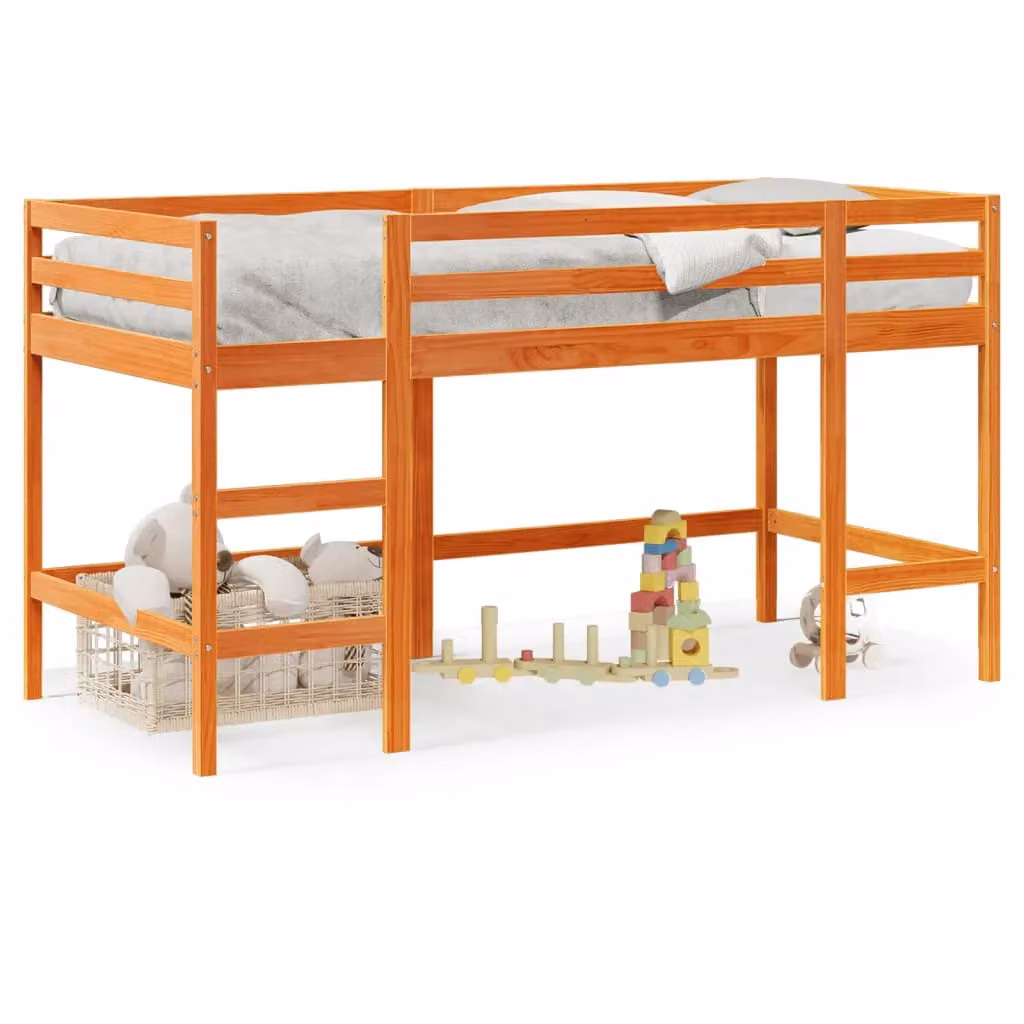 Berkfield Home Kids' Loft Bed in Waxed Brown Solid Pine with Ladder, W/D/H: 200 x 80 x 80 cm – 2