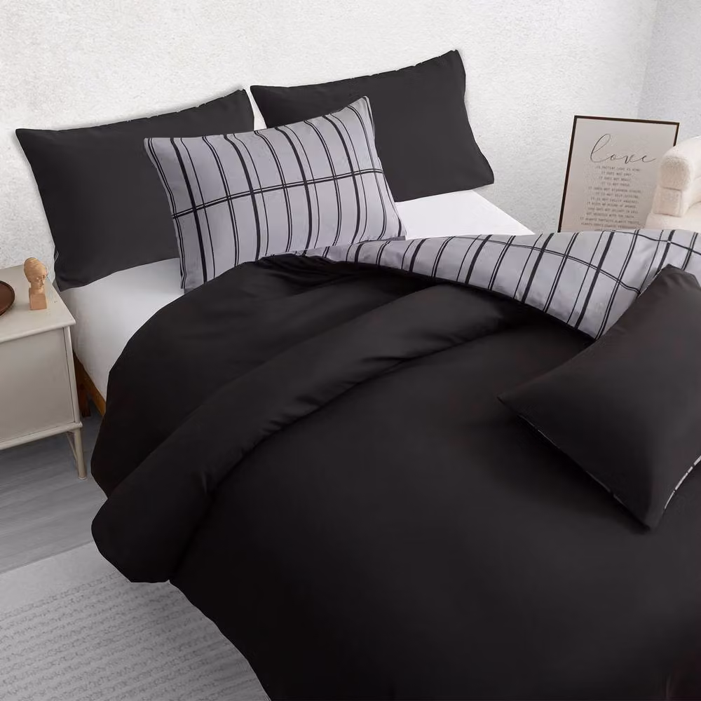 Pamposh Reversible Microfibre Duvet Cover and Pillowcase Set in Grey, Single – 4