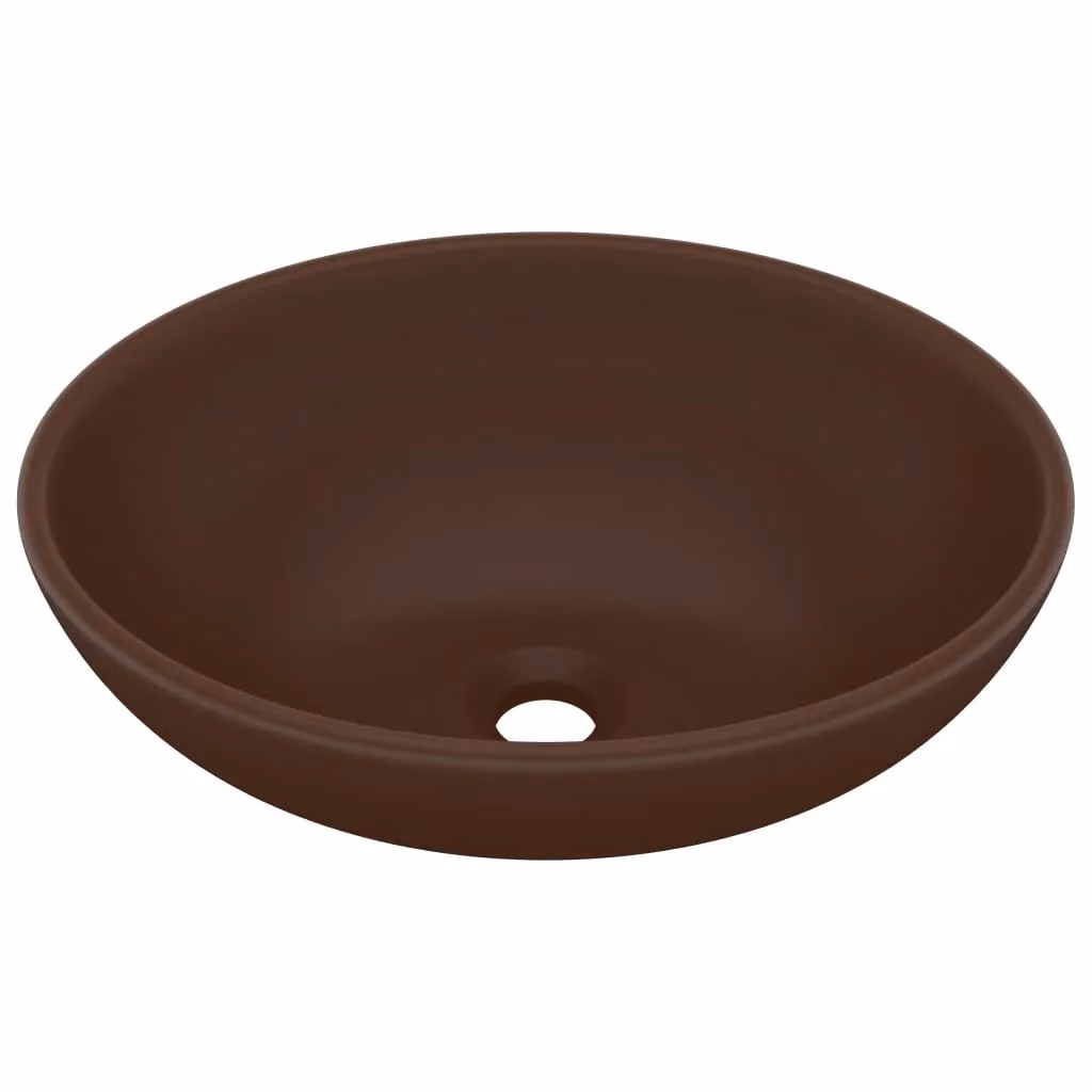 Berkfield Home Luxury Oval Ceramic Countertop Basin in Matt Dark Brown W: 40 cm, D: 33 cm – 2