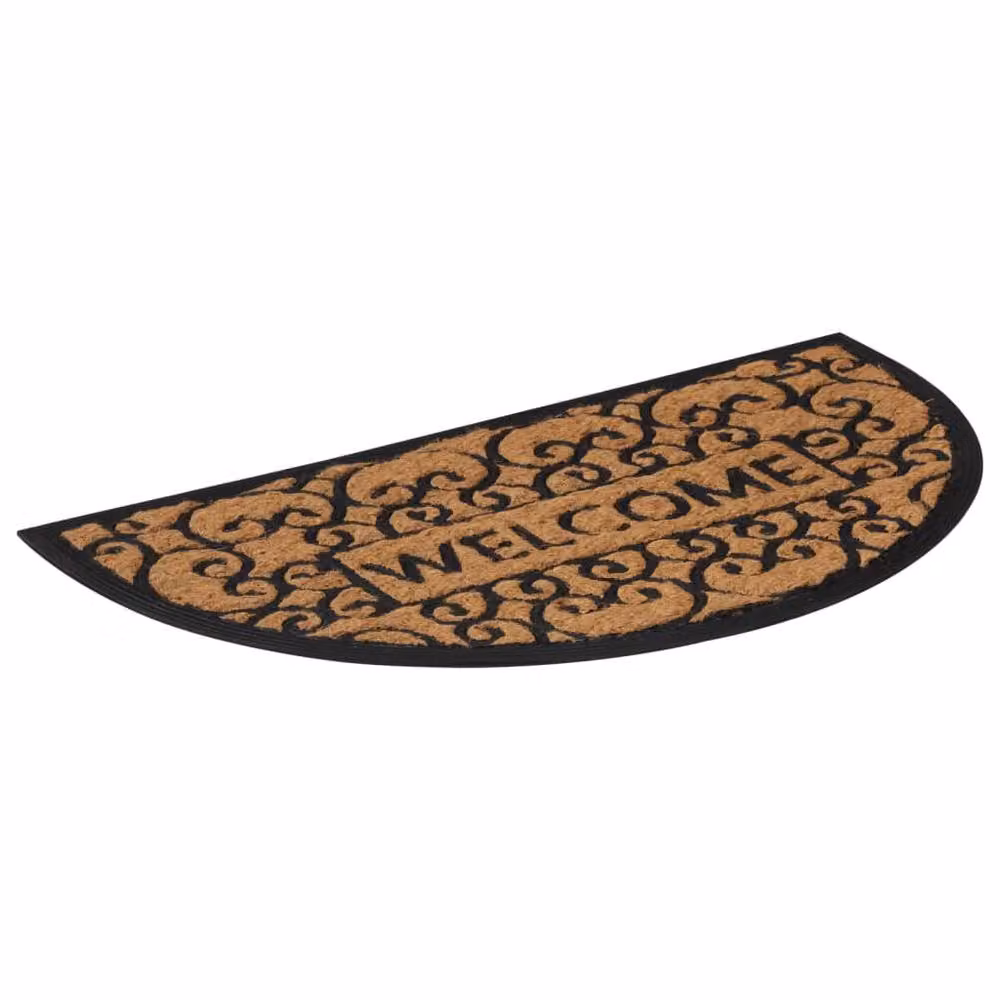 Berkfield Home Semicircular Half Round Door Mat in Brown and Black, Rubber and Coir, W: 75 cm, D: 45 cm – 2