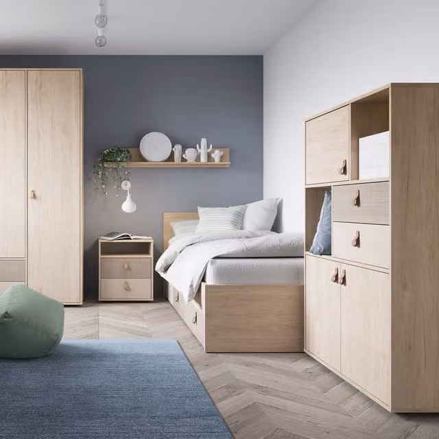 Furniture To Go Denim Single Bed in Light Walnut with Drawers