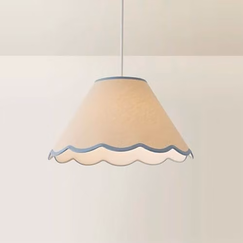 ValueLights Large Easy Fit Tapered Light Shade in Natural Linen with Blue Scallop Trim, Width: 41 cm
