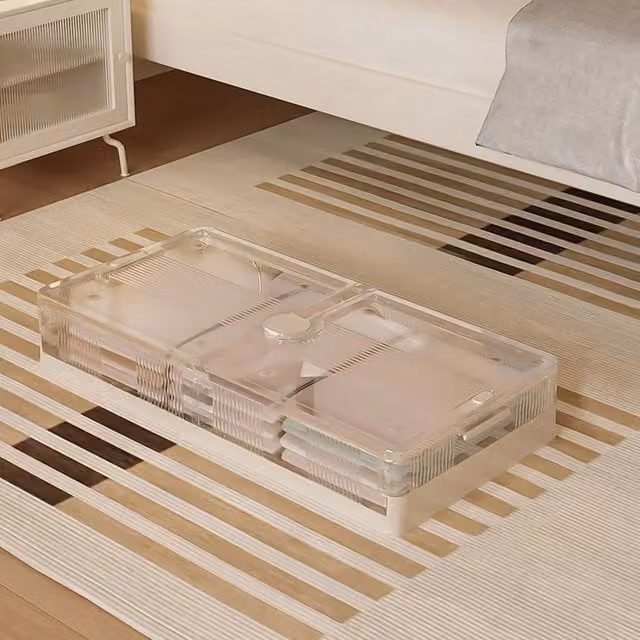 Voltico Foldable Underbed Storage Box with Lid and Wheels, 40L, Transparent – 1