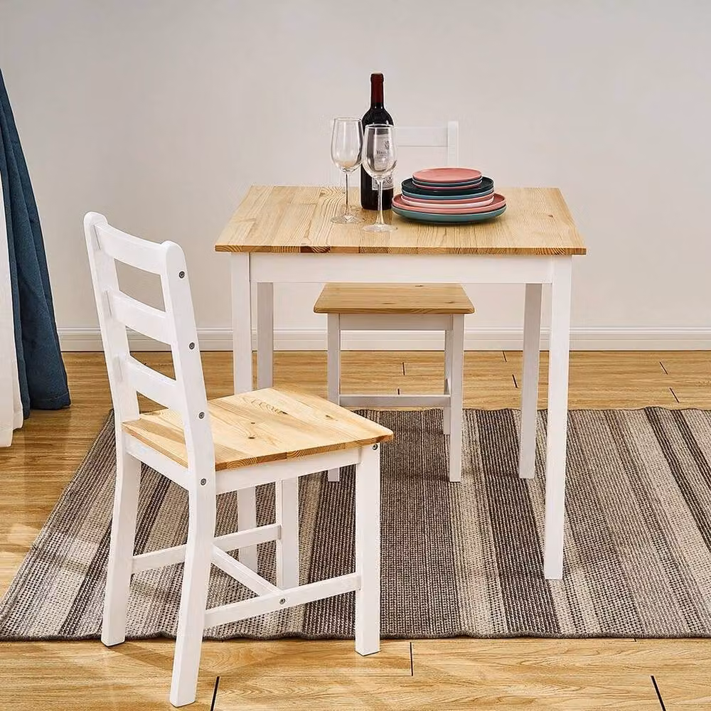 FORGEVIO Modern Pine and White Dining Table and 2 Chairs Set – 2