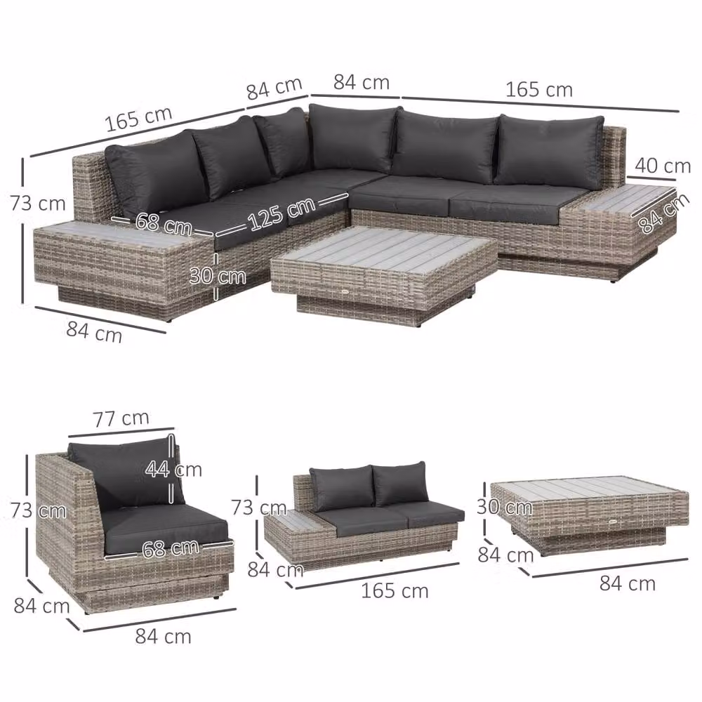 Wyld Haus Vaneno 4 Piece Rattan Outdoor Corner Sofa Set with Coffee Table in Light Grey – 4