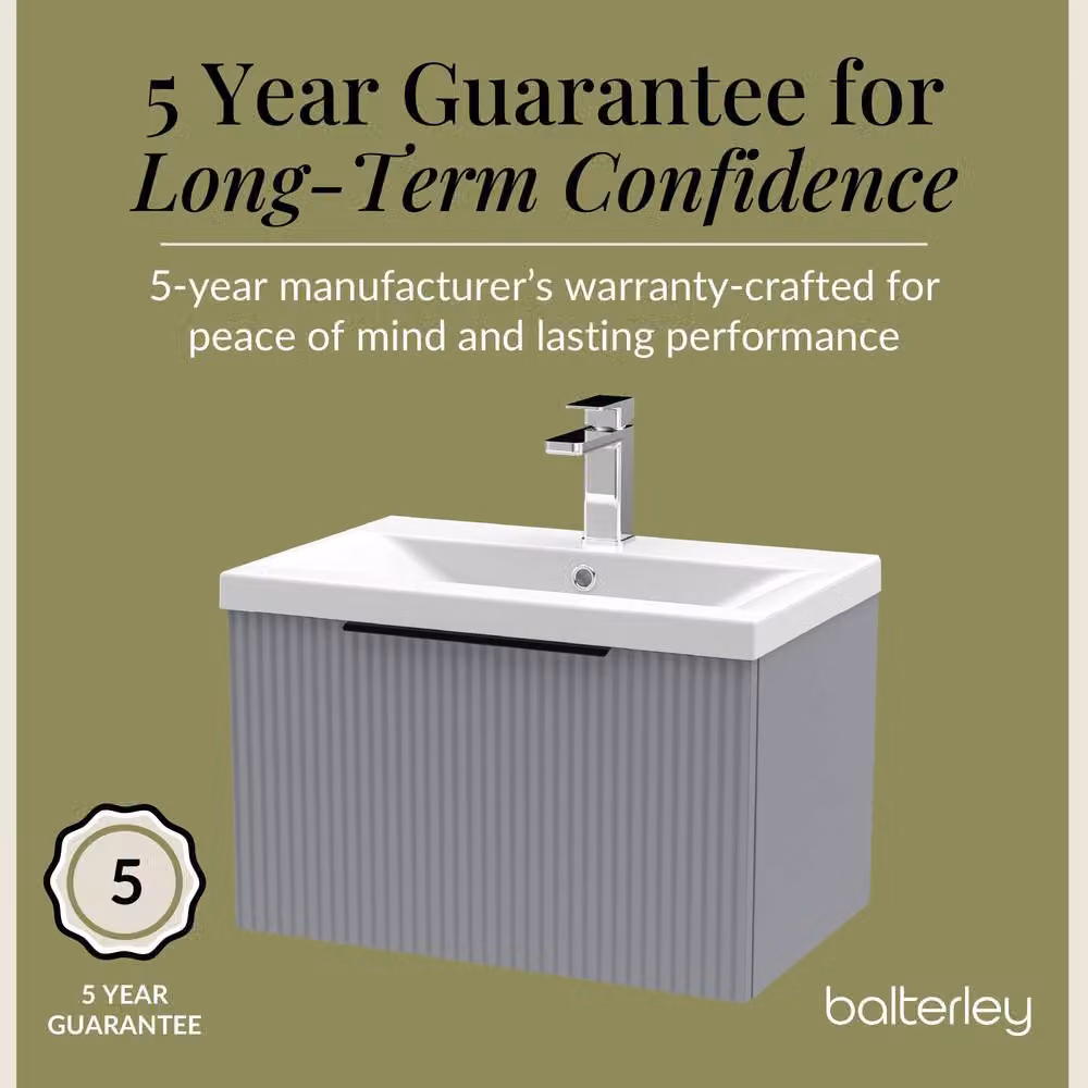 Balterley Fluted Front Wall Hung 1 Drawer Vanity Basin Unit, Satin Grey, W: 60 cm – 4