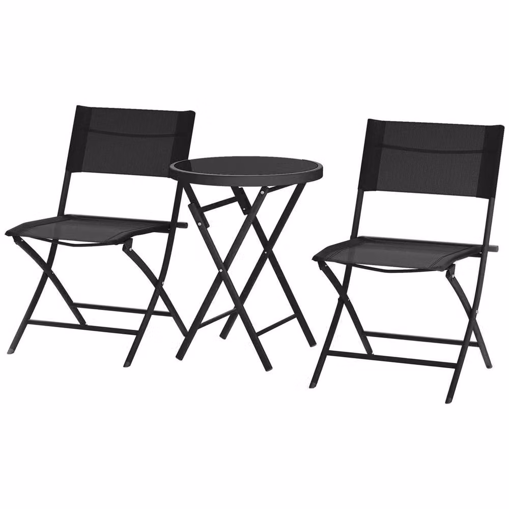 SPETLEK 3 Piece Outdoor Bistro Set with Glass Top Table and Chairs in Black, W/D/H: 100 x 100 x 65 cm – 5