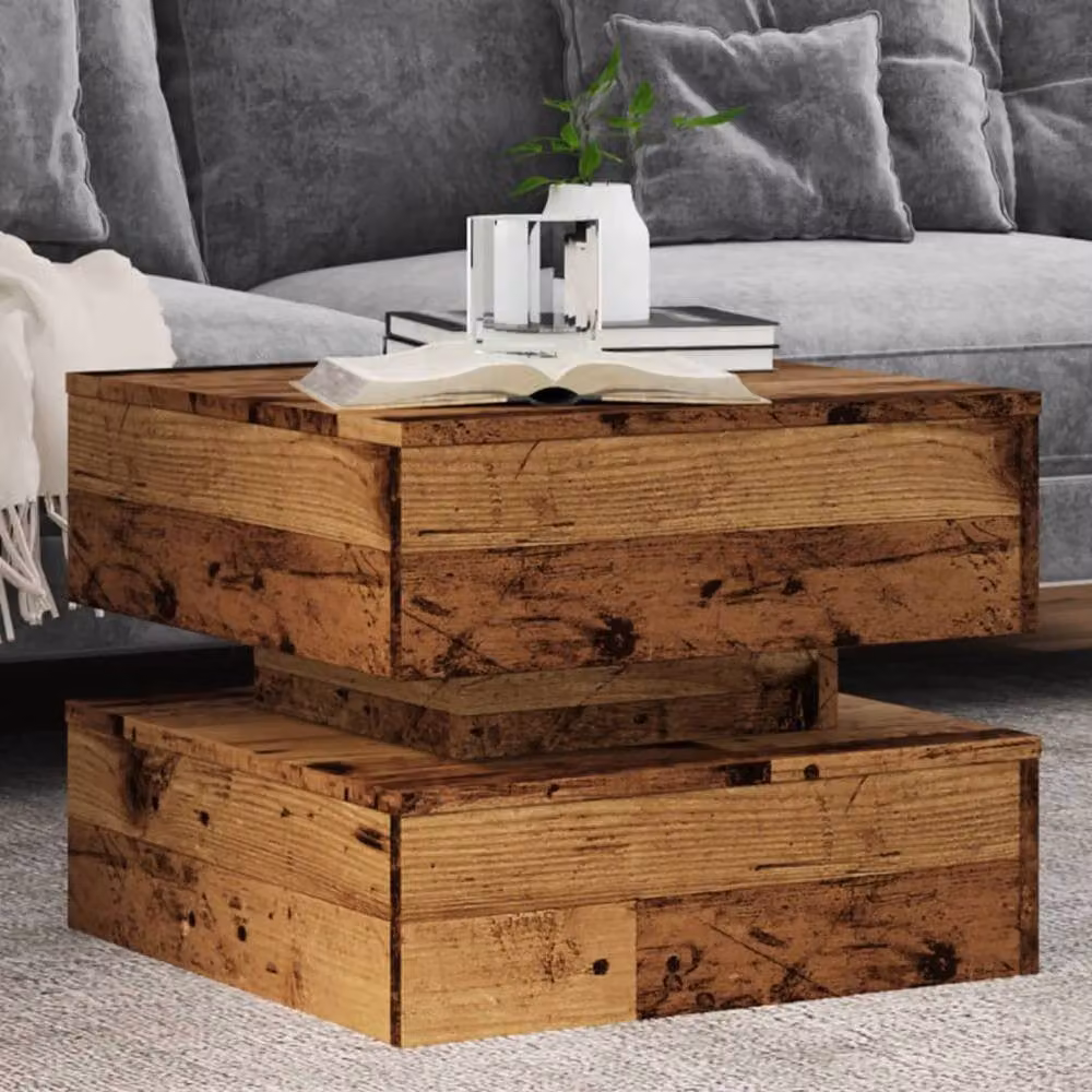 Berkfield Home Modern Square Coffee Table with LED Lights in Brown, W/D/H: 50 x 50 x 40 cm – 2