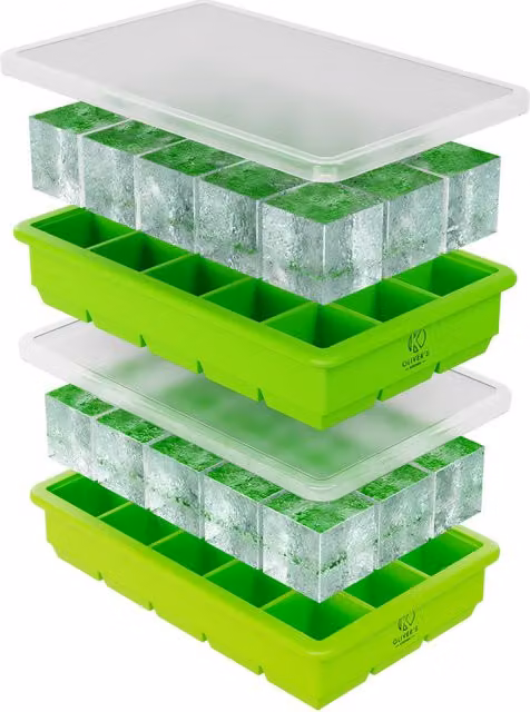 Oliver's Kitchen Square Silicone and Plastic Ice Cube Tray Set of 2 in Green