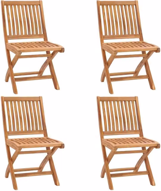 Berkfield Home Set of 4 Folding Garden Chairs in Brown Solid Teak Wood