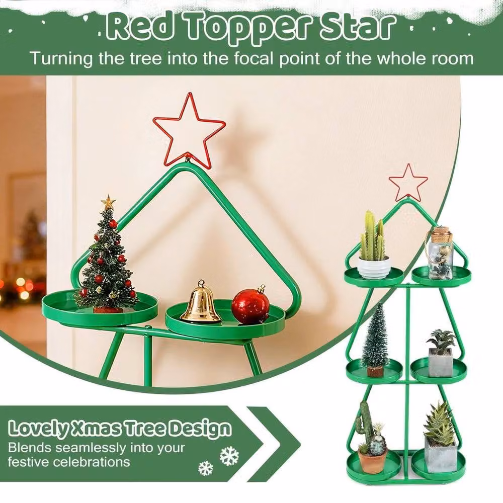 Kelvenix 3-Tier Tree-Shaped Metal Side Table in Green with Red Star Topper – 2