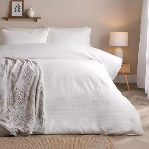 OHS White Embossed King Size Duvet Cover and Pillowcase Set, 180 x 200 cm