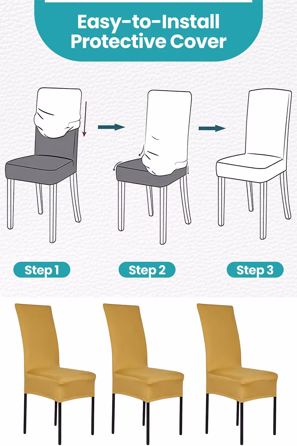 Neel Blue High-Back Spandex Stretch Universal Armless Dining Chair Protective Slipcover in Gold – 3