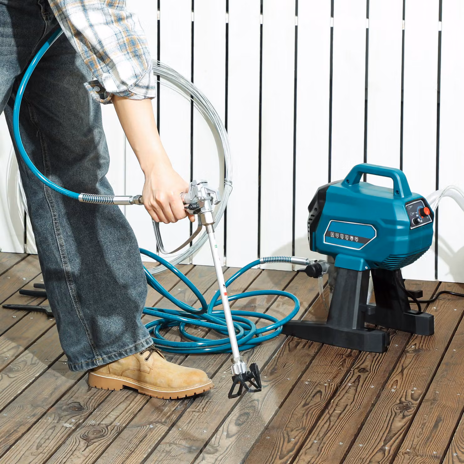 HOMCOM Airless Paint Sprayer in Blue, 200 Bar Electric Wall Paint Spray Gun with 7.5 m Hose and Extension Lance, 1.5 l/min Flow Rate – 2