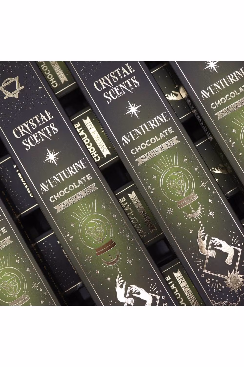 KDMD Aventurine Crystal and Chocolate Smudge Incense Set in Brown and Green – 4