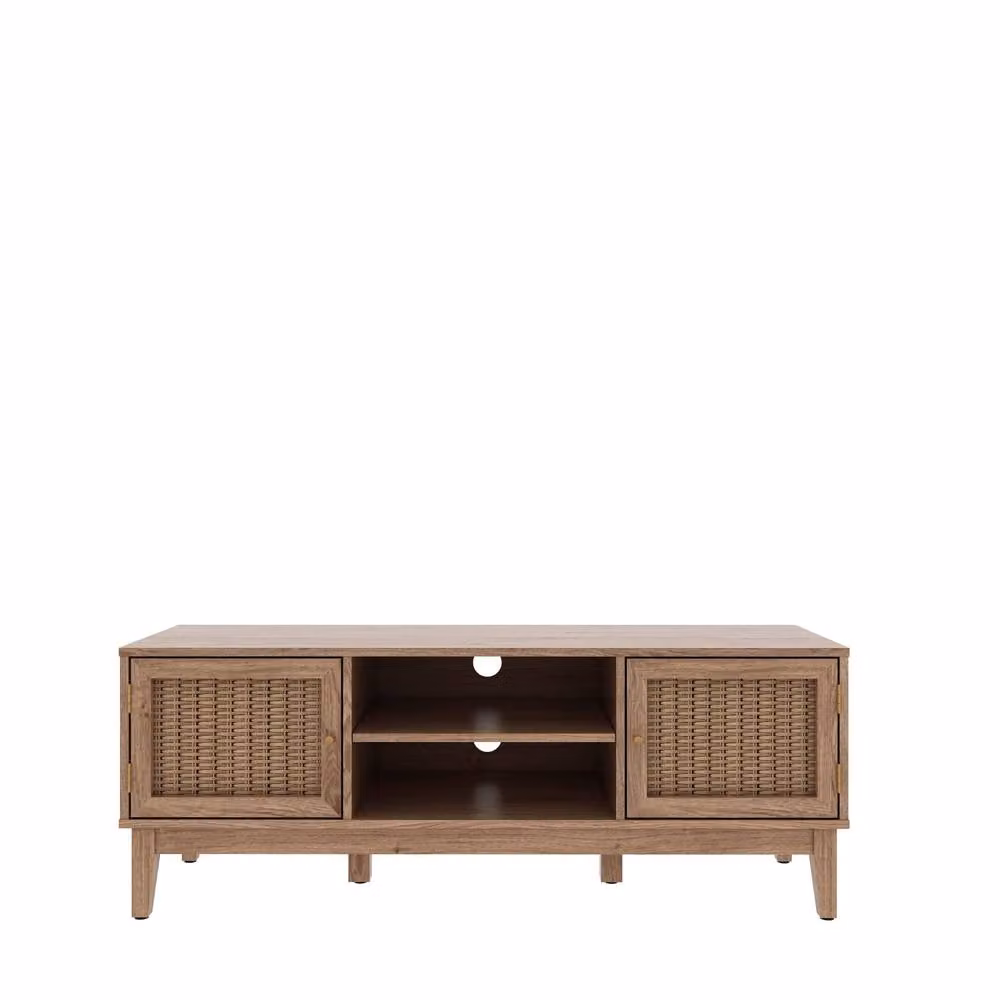 Wyld Haus Waterford Oak and Rattan TV Unit with 2 Doors in Natural Brown and Beige – 2