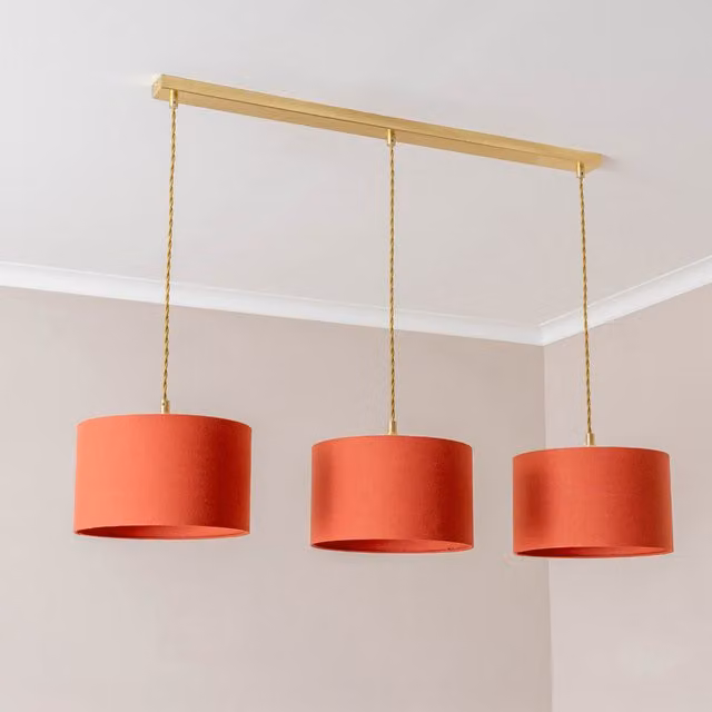 ValueLights Reni Brushed Gold 3 Drop Bar Ceiling Pendant Light in Rust