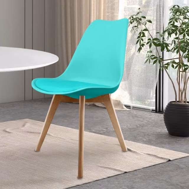 Fusion Living Modern Dining Chair in Blue and Turquoise with Beech Wood Legs