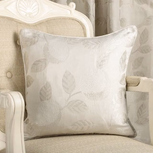Curtina Bramford Floral Jacquard Square Cushion in Beige and Silver, W/D/H: 43 x 43 x 43 cm