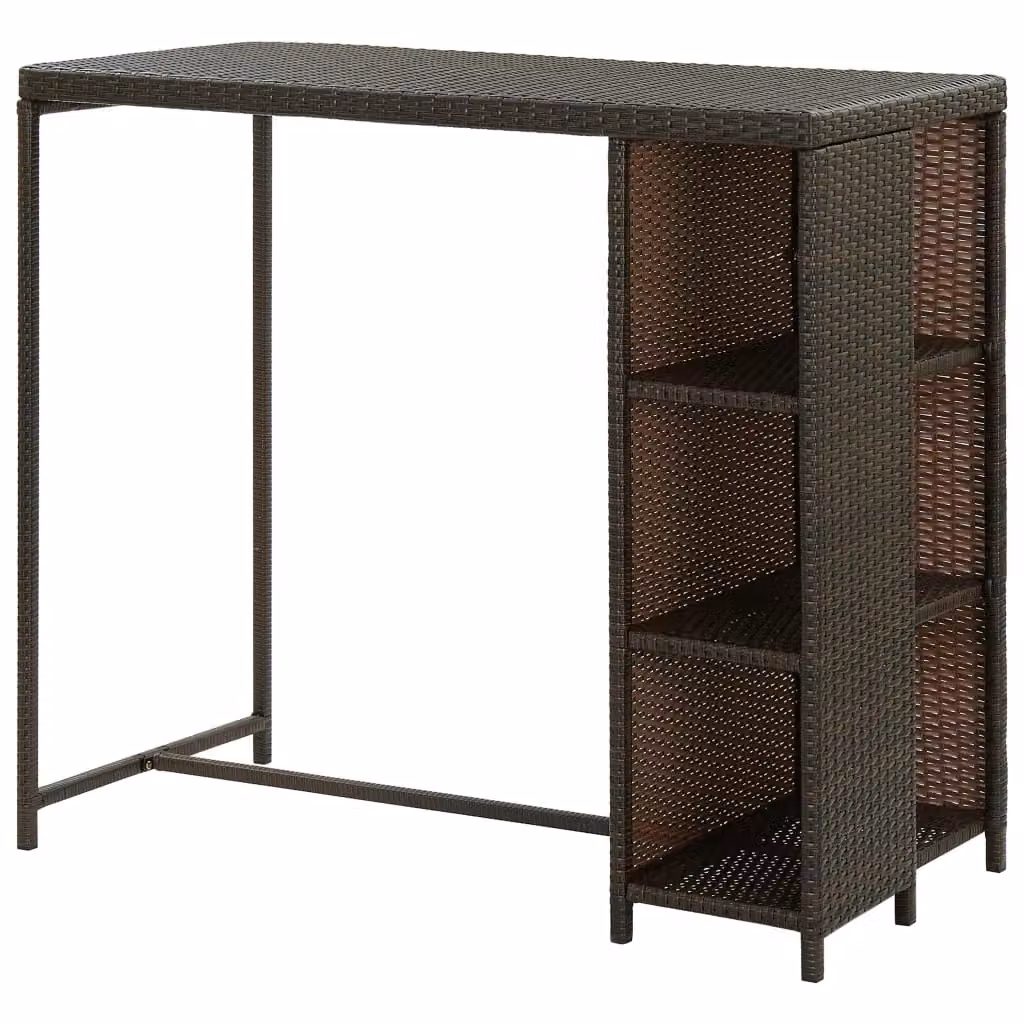 Berkfield Home Bar Table with Storage Rack in Brown Poly Rattan, W/D/H: 120 x 60 x 110 cm – 3