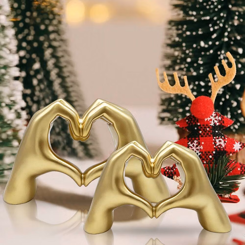Huhote Modern Heart Hands Sculpture Set of 2 in Gold – 2