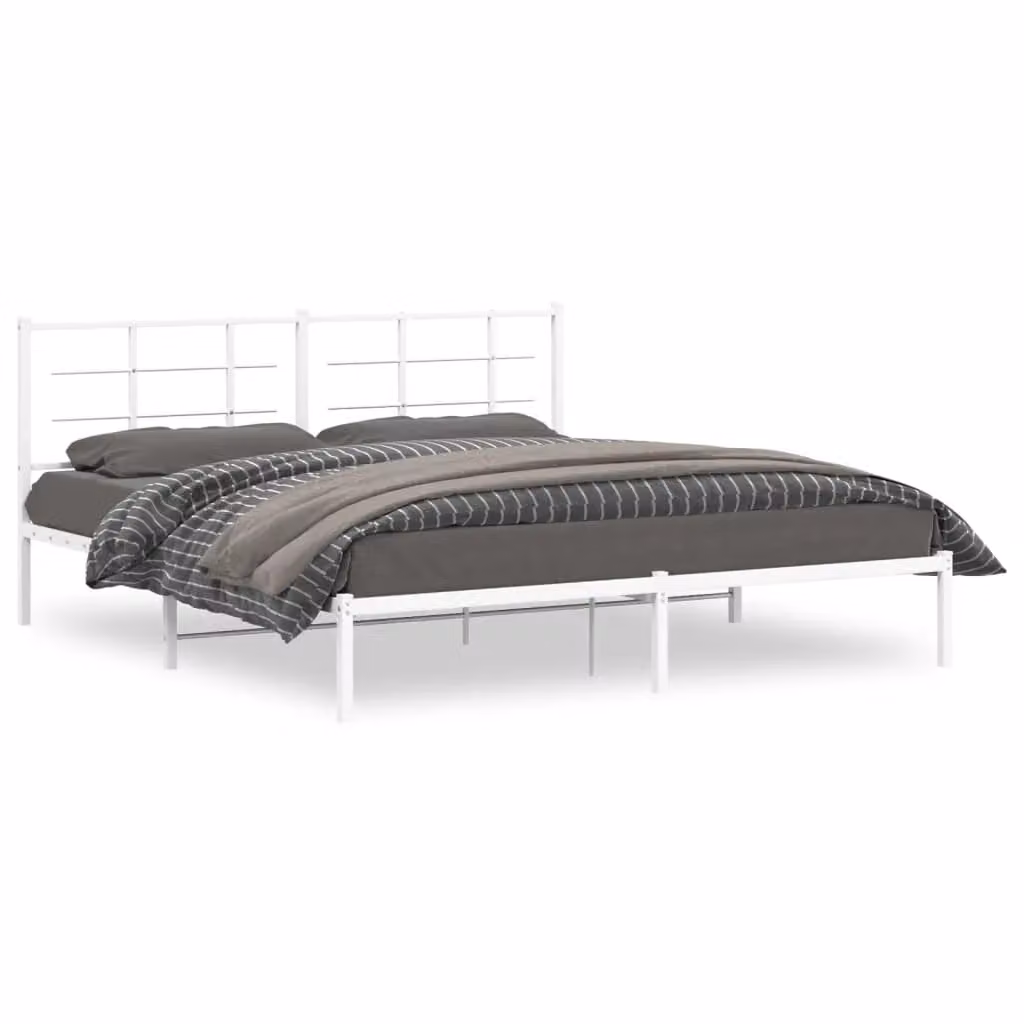 Berkfield Home Metal Bed Frame with Headboard, White, W: 183 cm, L: 213 cm – 2