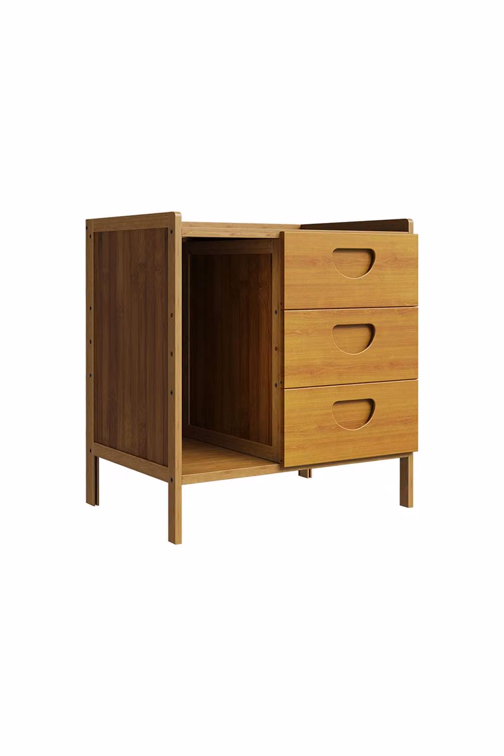 Living and Home Rustic Brown Bedside Table with Three Drawers – 3