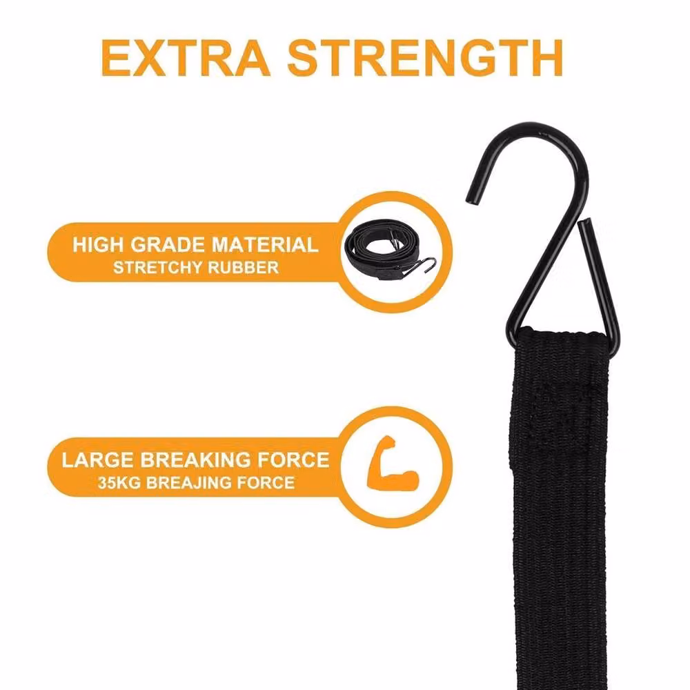 SPETLEK Pack of 16 Heavy Duty Black Bungee Tie Down Straps with Steel Hooks and Latex Elastic, Length: 100 cm – 5