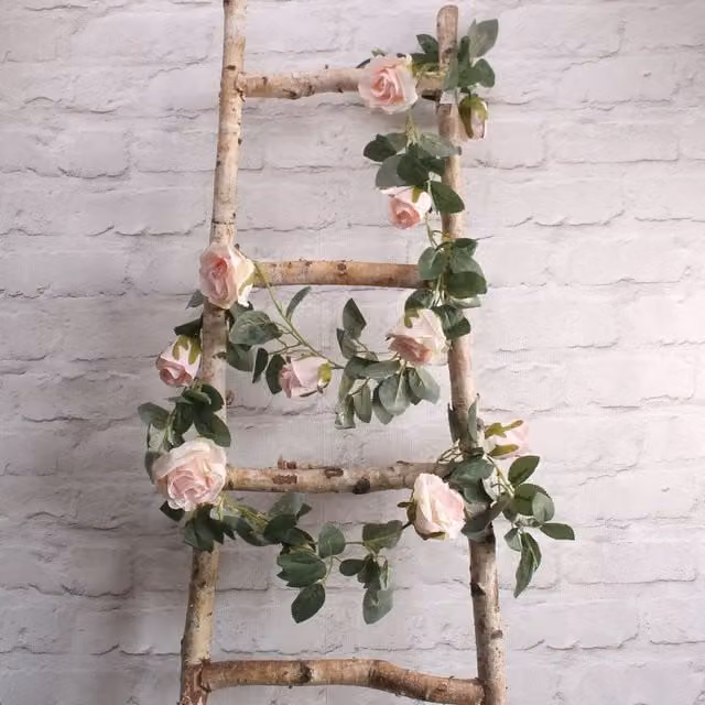 Kingsbury Gifts Pink Artificial Silk Rose Garland with Floral Foliage and Leaves