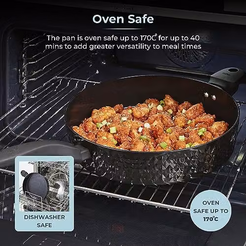 Tower Diamo Multi-Pan with Black Diamond Ceramic Non-Stick Coating, Glass Lid and Softtex Handle, Black, Diameter: 30 cm – 7