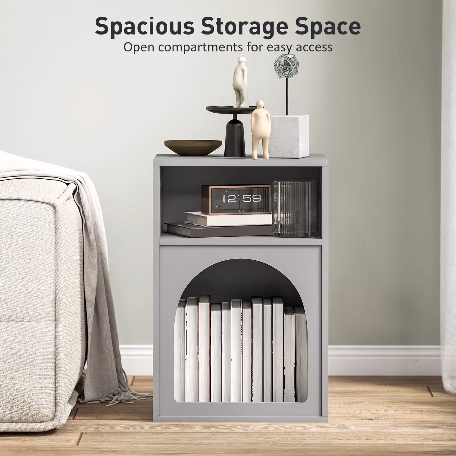 HOMCOM Modern Bedside Cabinet with Integrated Lighting in Grey – 4