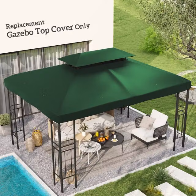 Outsunny Green Polyester Patio Gazebo Tent Cover Replacement