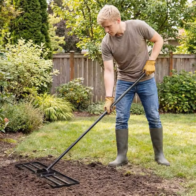 Costway Lawn Leveling Rake with Adjustable Handle in Black
