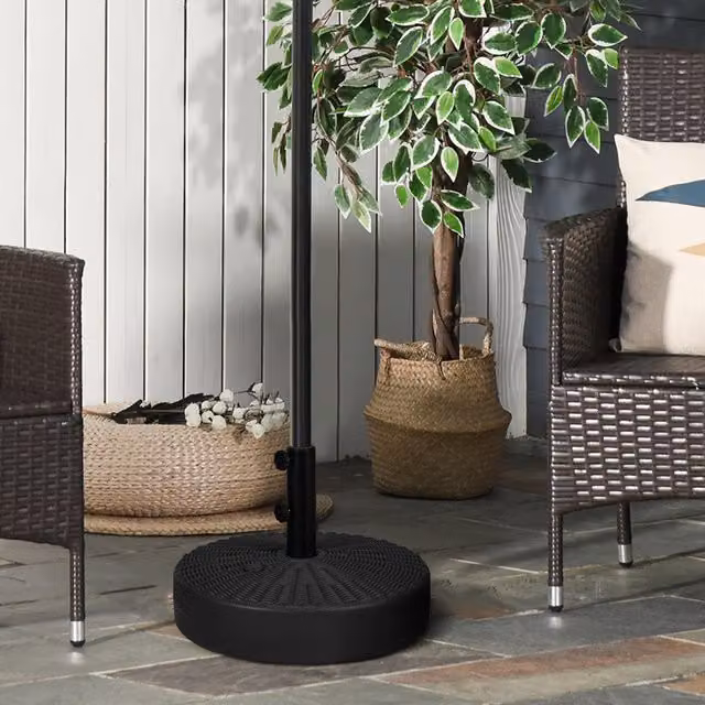 Outsunny Round Parasol Base with Rattan Effect in Black Plastic