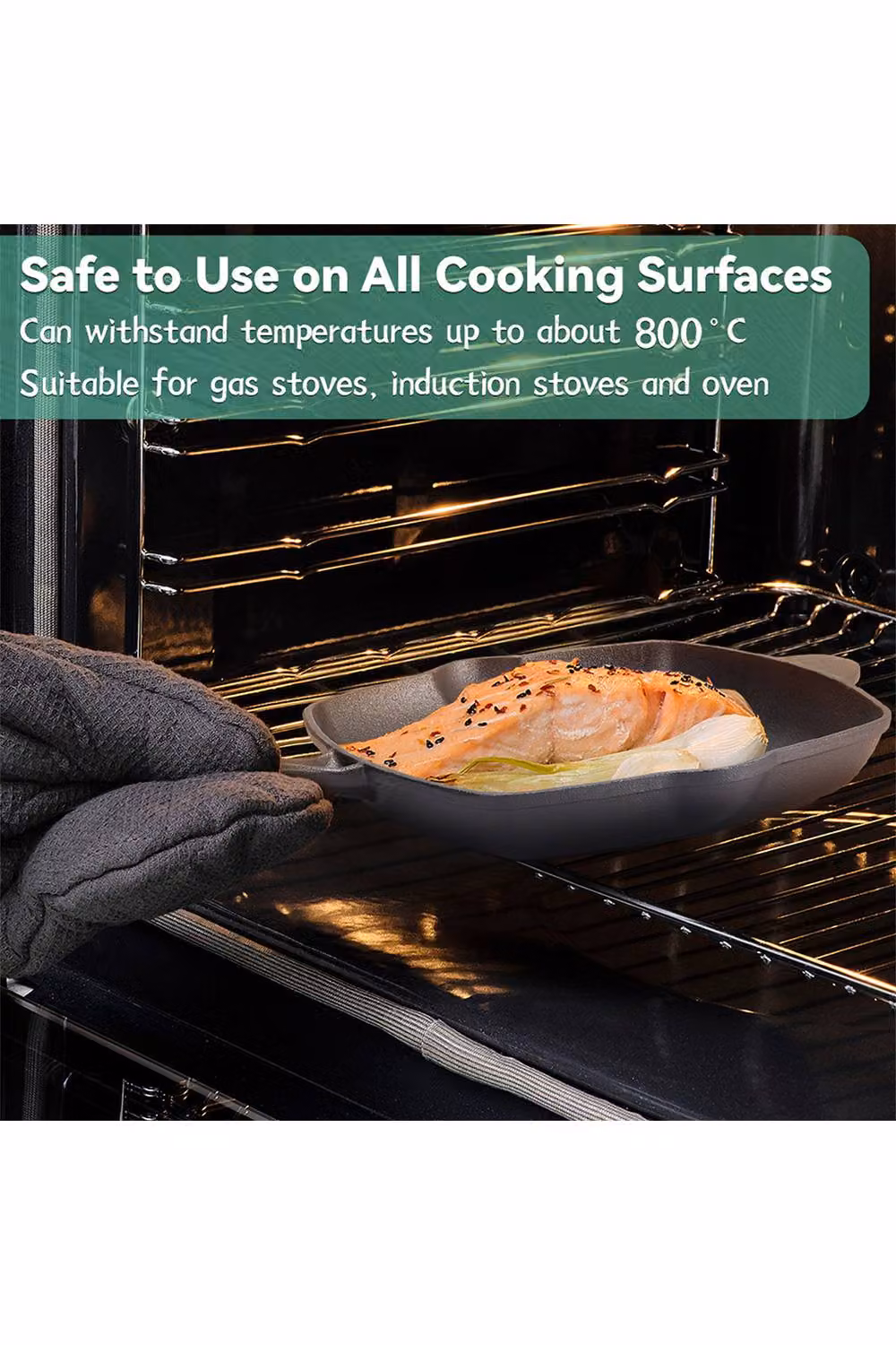 Living and Home Uncoated Cast Iron Grill Pan with Handles, Black – 4