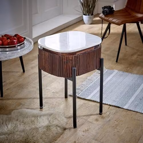 Indian Hub Opal Bedside Table with Marble Top and Metal Legs, W: 45 cm, D: 45 cm, H: 60 cm – 2
