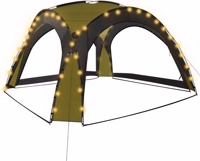 Berkfield Home Party Tent with LED and 4 Sidewalls, Green, W: 360 cm, D: 360 cm, H: 230 cm