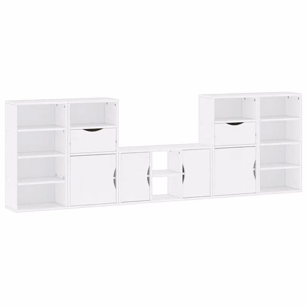 Berkfield Home ODDA 5 Piece White Solid Wood Pine TV Unit with Storage – 2