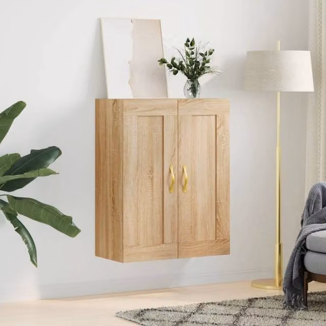 Berkfield Home Wall Mounted Sonoma Oak Cabinet in Beige, W/D/H: 69.5 x 34 x 90 cm