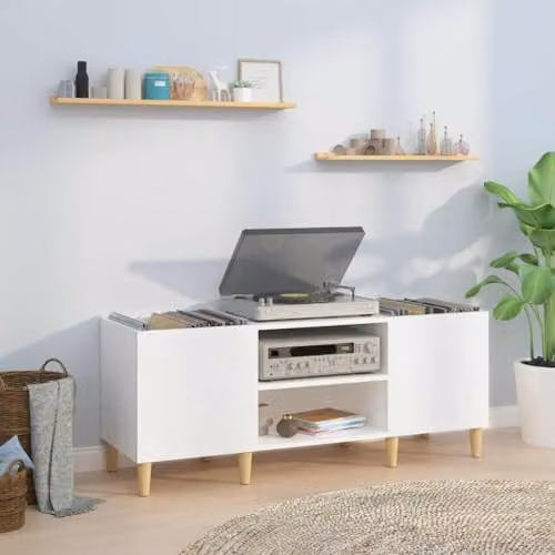 vidaXL Record Cabinet in High Gloss White, W/D/H: 121 x 38 x 48 cm – 2