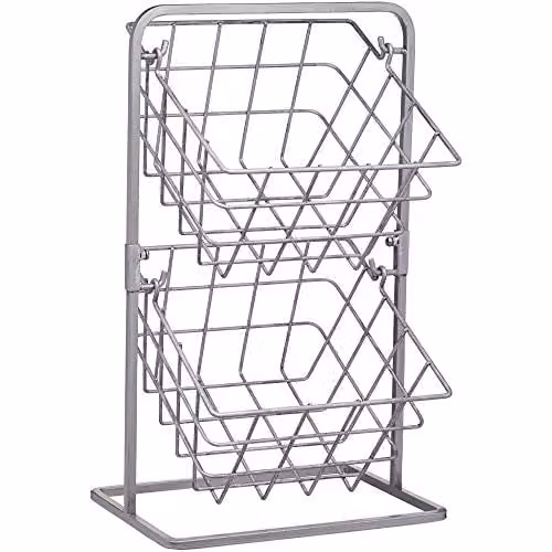 KitchenCraft 2-Tier Freestanding Metal Storage Basket Stand in Grey and Silver, W: 25 cm, D: 22 cm, H: 41 cm