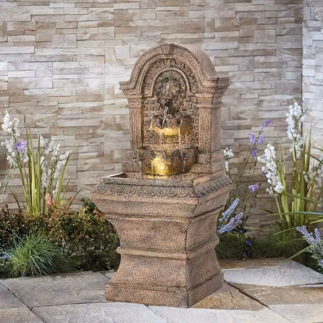 Breeins Brown Antique Stone Solar-Powered Freestanding Garden Water Fountain
