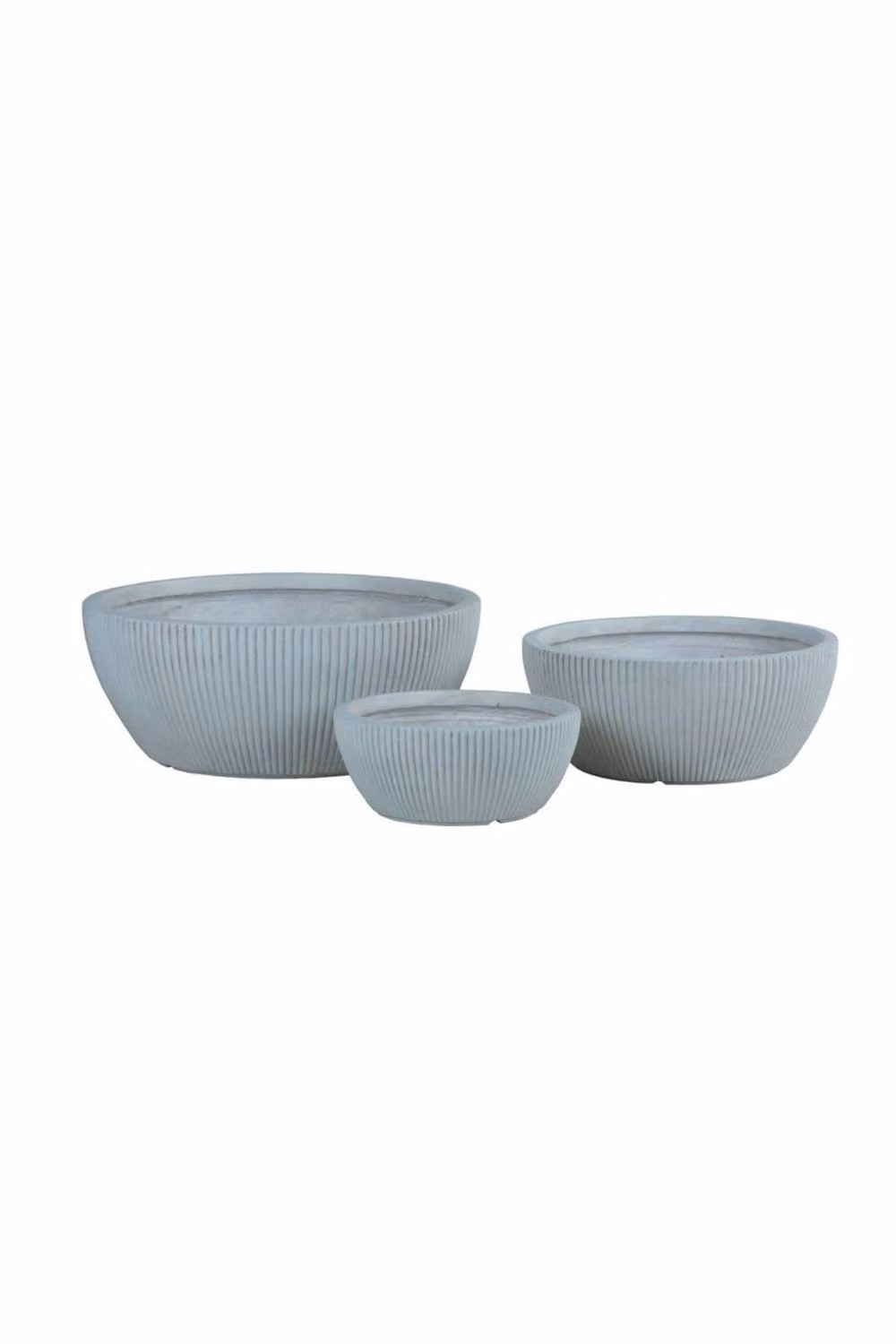 KDMD Hortus Set of 3 Modern Ribbed Round Low Bowl Planters in Light Grey – 2