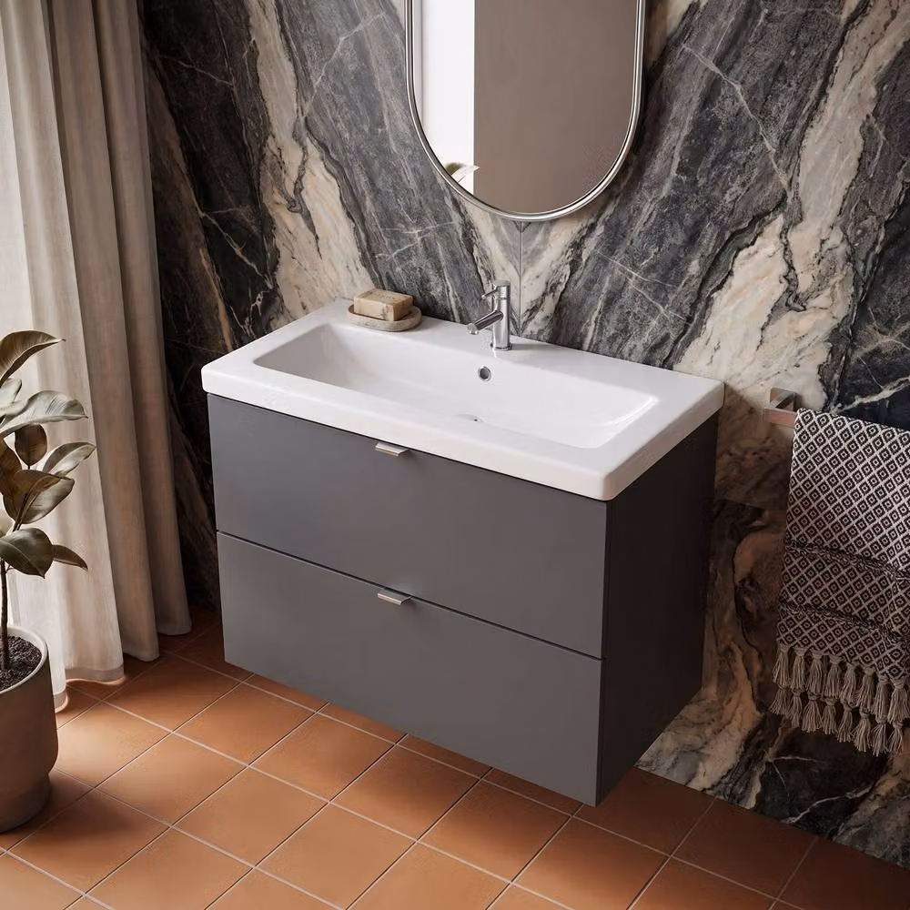 Balterley Alrewas 2 Drawer Wall Hung Vanity Basin Unit, Gloss Grey, Width: 80 cm – 2