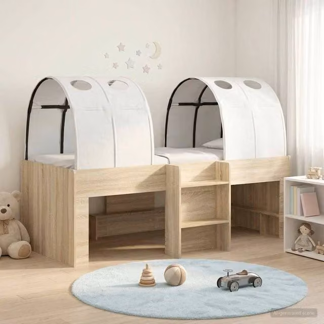 Berkfield Home 3-Piece Childrens Bed with Tunnel and Lift-Up Base in Brown and White Engineered Wood