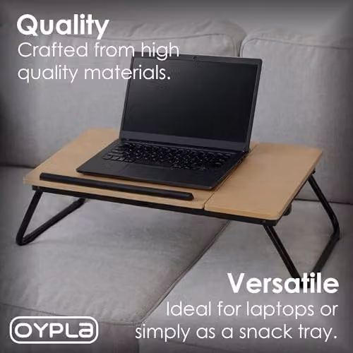 Oypla Portable Folding Laptop Table in Brown with Tilting Top and Adjustable Height – 2
