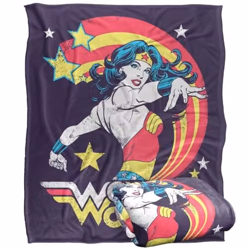 LOGOVISION Wonder Woman Good Vibes Super Soft Silky Touch Fleece Throw Blanket, Multicolour, W: 152.4 cm x L: 127.0 cm