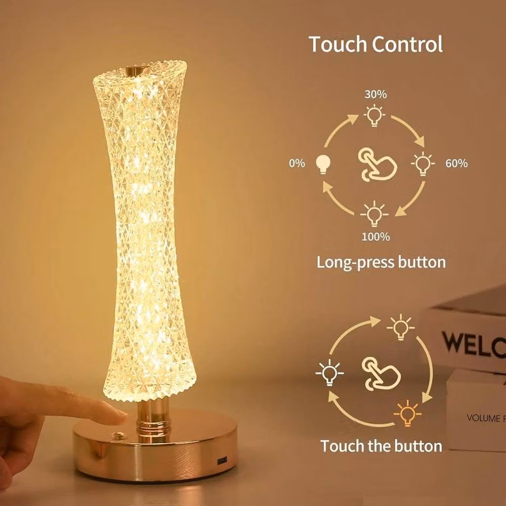 SPETLEK Dimmable LED Touch Bedside Night Light in Gold and Crystal – 2
