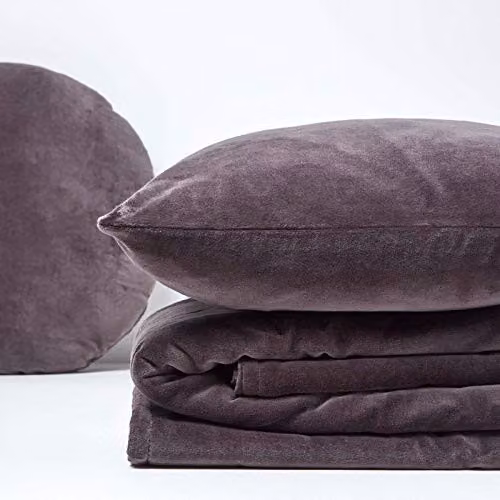 HOMESCAPES Dark Grey Velvet Throw with Handwoven Embroidered Dots and Quilting, W: 150 cm, L: 200 cm – 3